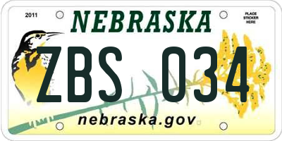 NE license plate ZBS034