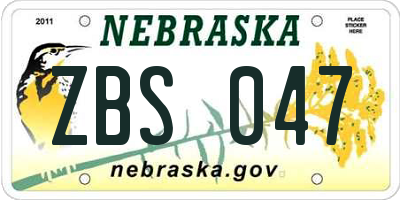 NE license plate ZBS047