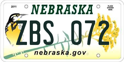 NE license plate ZBS072