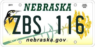 NE license plate ZBS116