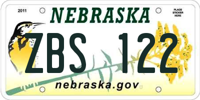 NE license plate ZBS122