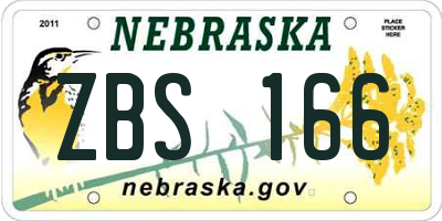 NE license plate ZBS166