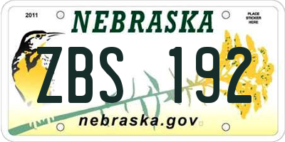 NE license plate ZBS192