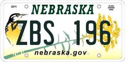 NE license plate ZBS196