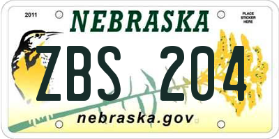 NE license plate ZBS204