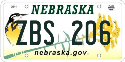 NE license plate ZBS206