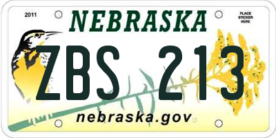 NE license plate ZBS213