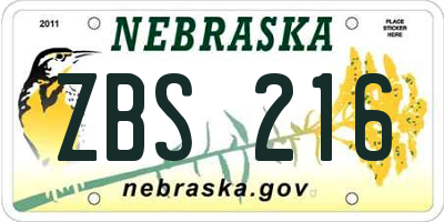 NE license plate ZBS216