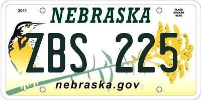 NE license plate ZBS225