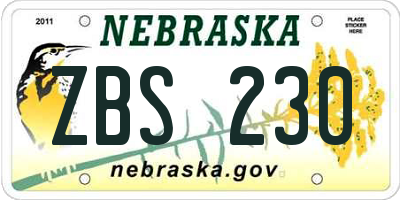 NE license plate ZBS230
