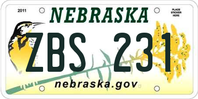 NE license plate ZBS231