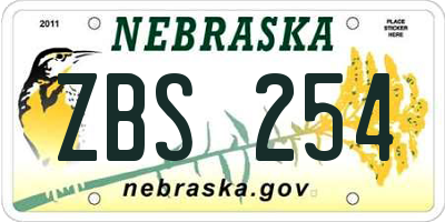 NE license plate ZBS254