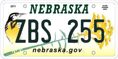 NE license plate ZBS255