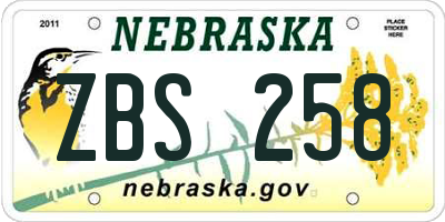 NE license plate ZBS258