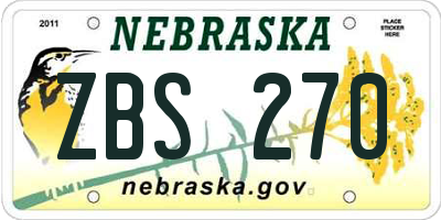 NE license plate ZBS270