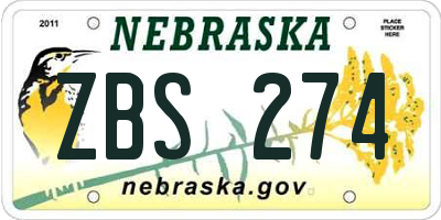NE license plate ZBS274