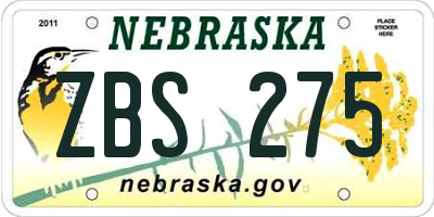NE license plate ZBS275