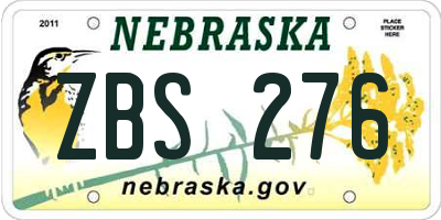 NE license plate ZBS276