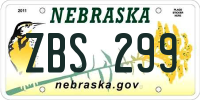 NE license plate ZBS299