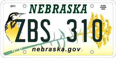 NE license plate ZBS310