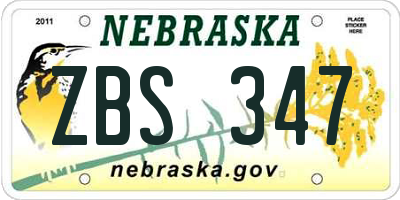 NE license plate ZBS347