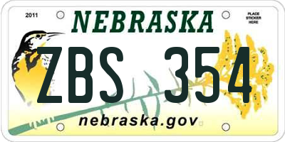 NE license plate ZBS354