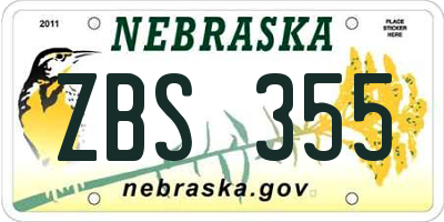 NE license plate ZBS355