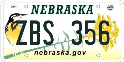 NE license plate ZBS356