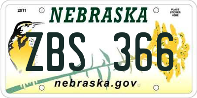 NE license plate ZBS366