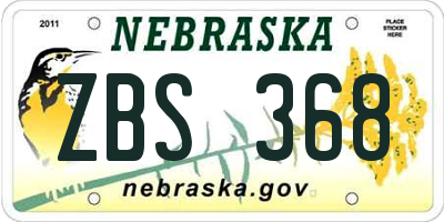 NE license plate ZBS368