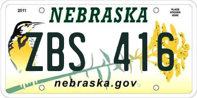 NE license plate ZBS416