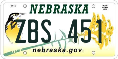 NE license plate ZBS451