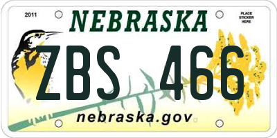 NE license plate ZBS466