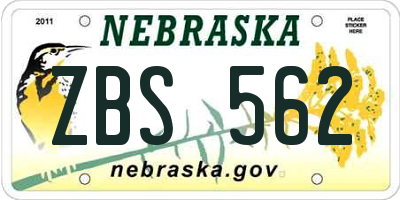NE license plate ZBS562
