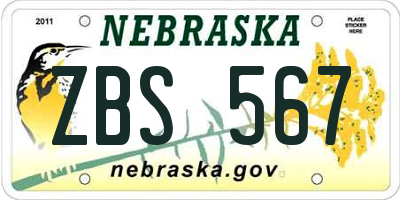 NE license plate ZBS567