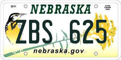 NE license plate ZBS625