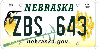 NE license plate ZBS643