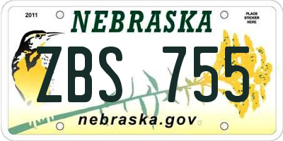 NE license plate ZBS755