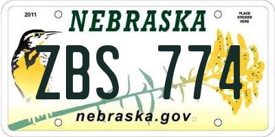 NE license plate ZBS774