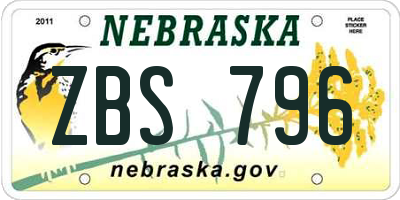 NE license plate ZBS796