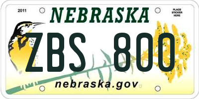 NE license plate ZBS800