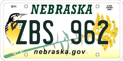 NE license plate ZBS962