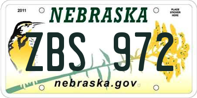 NE license plate ZBS972