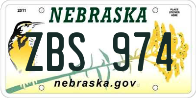 NE license plate ZBS974