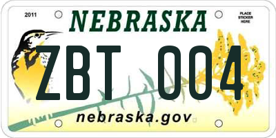 NE license plate ZBT004