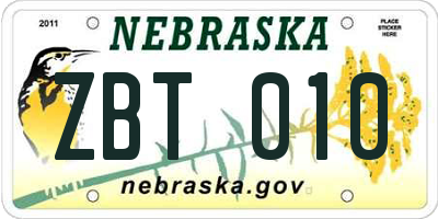 NE license plate ZBT010