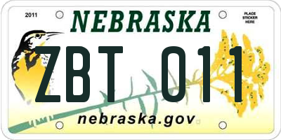 NE license plate ZBT011
