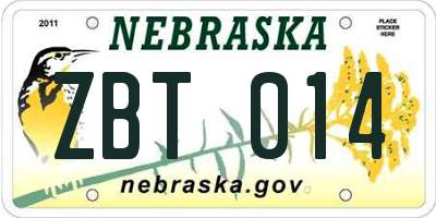 NE license plate ZBT014