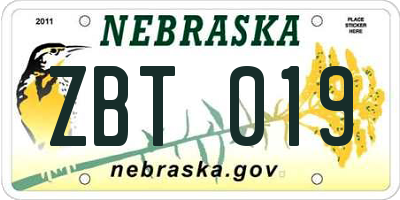 NE license plate ZBT019