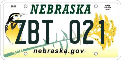 NE license plate ZBT021